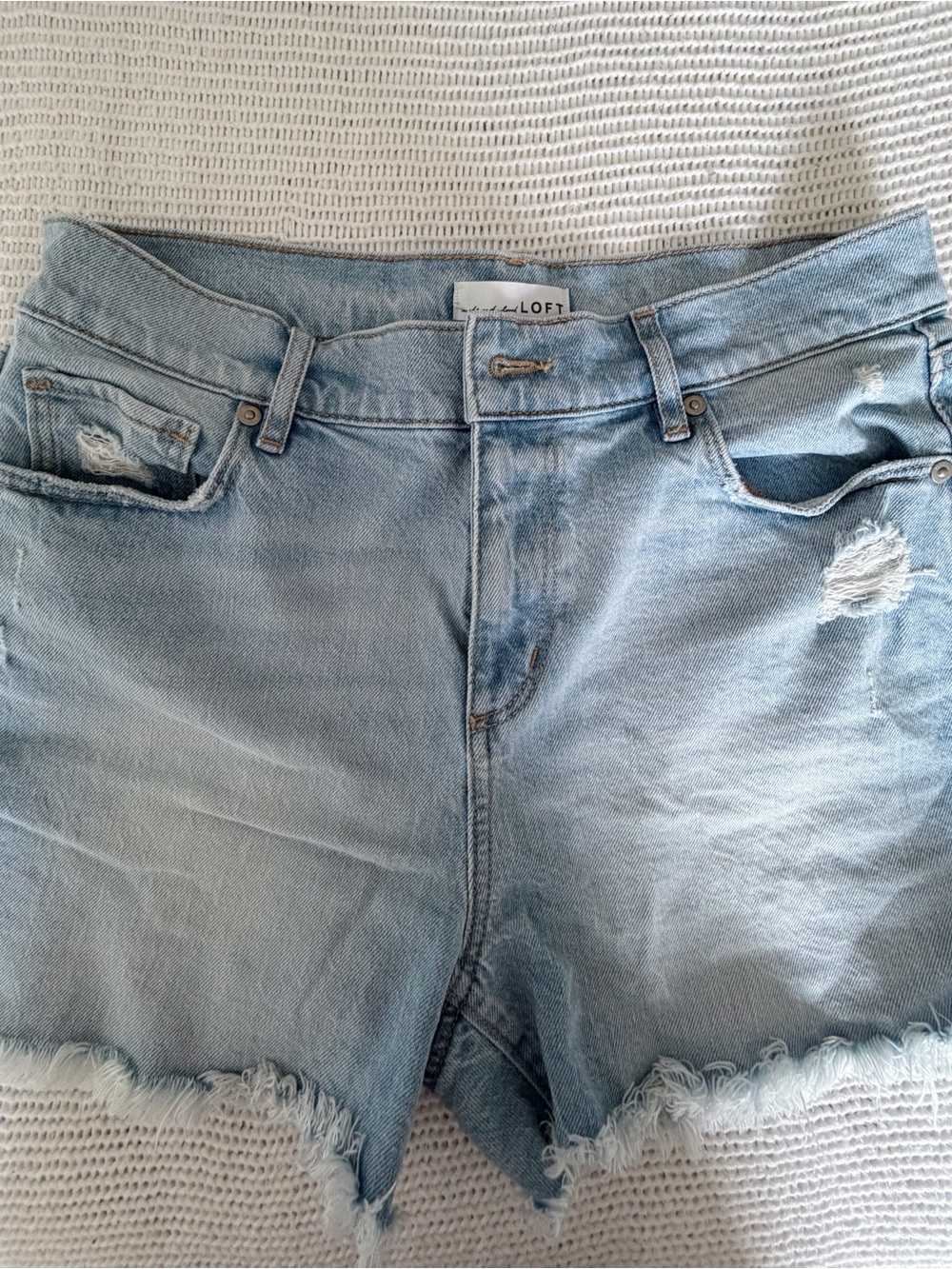 LOFT Light Wash Distressed Denim Shorts